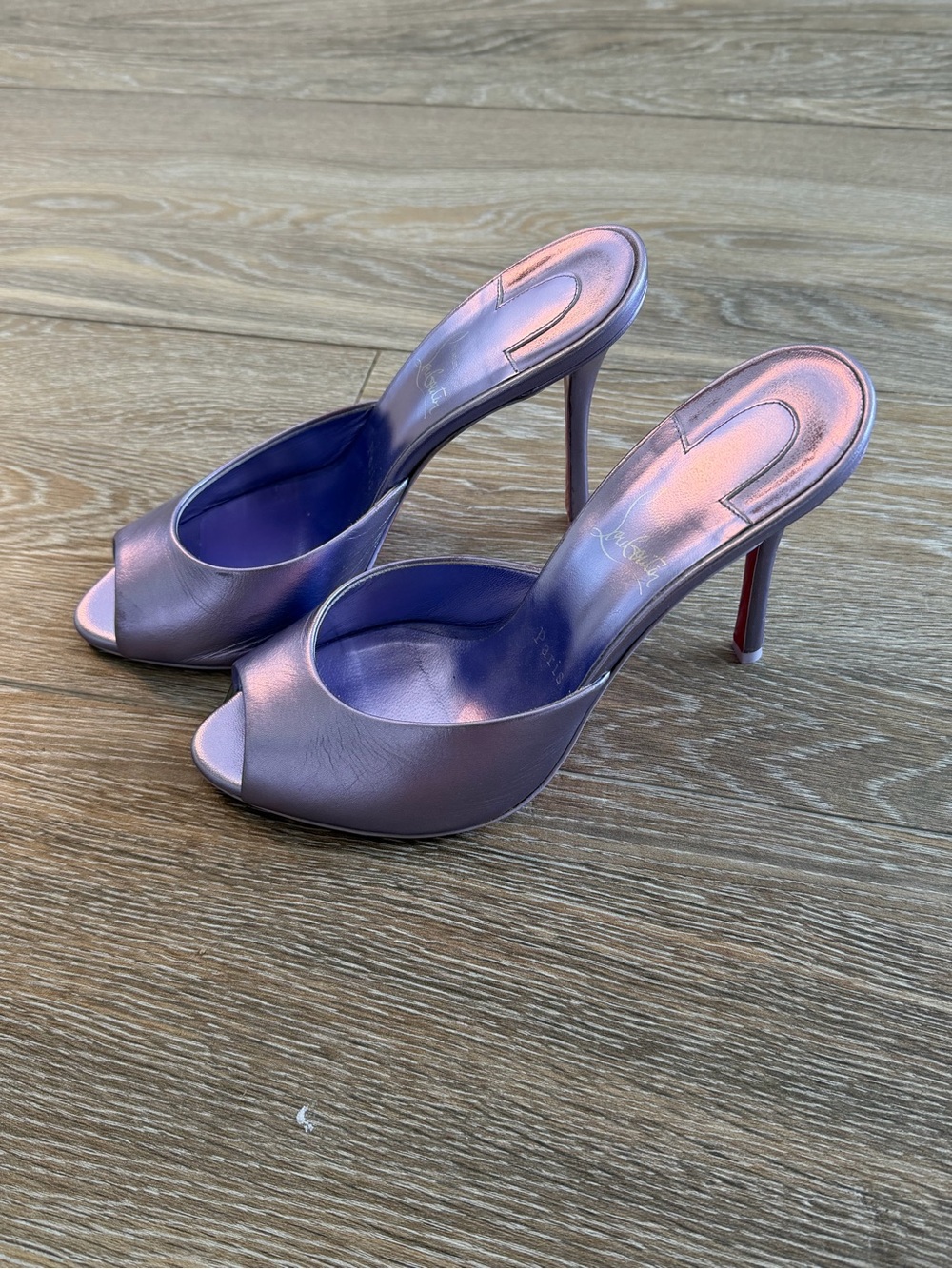 Metallic Lavender Stiletto Slide Heels - Women's Shoes Dolly Heel. Size 39